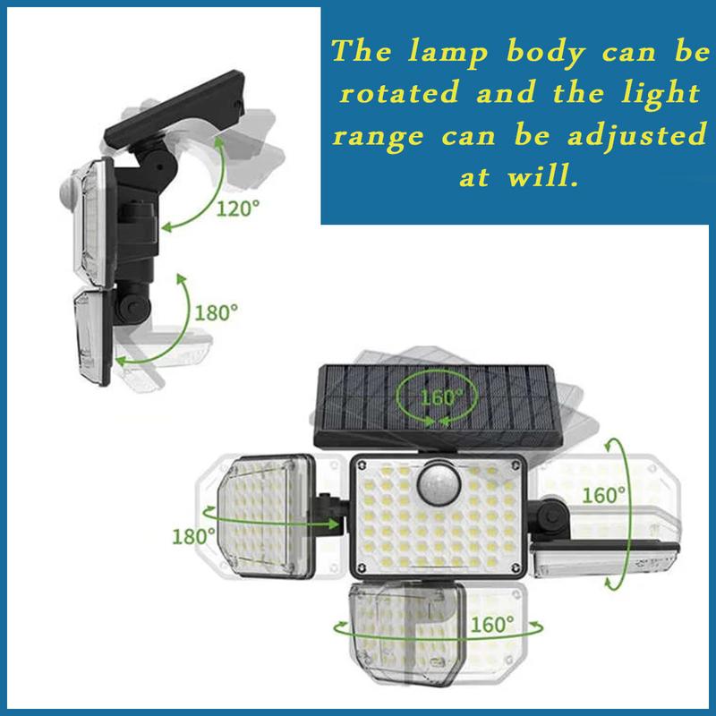 1 PACK Outdoor Motion Sensor Lamp, 4-Head Solar Power Light, 122 LED Solar Light, Flood Lights ,3000 Lumens,270° Lighting Range