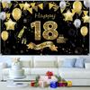 2D 18th Birthday Photography Backdrop, Black & Gold Glitter Party Background