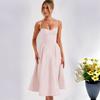 Women Print Dress High Waist Knee-Length Fashion Design Sense V-neck Backless Spaghetti Strap