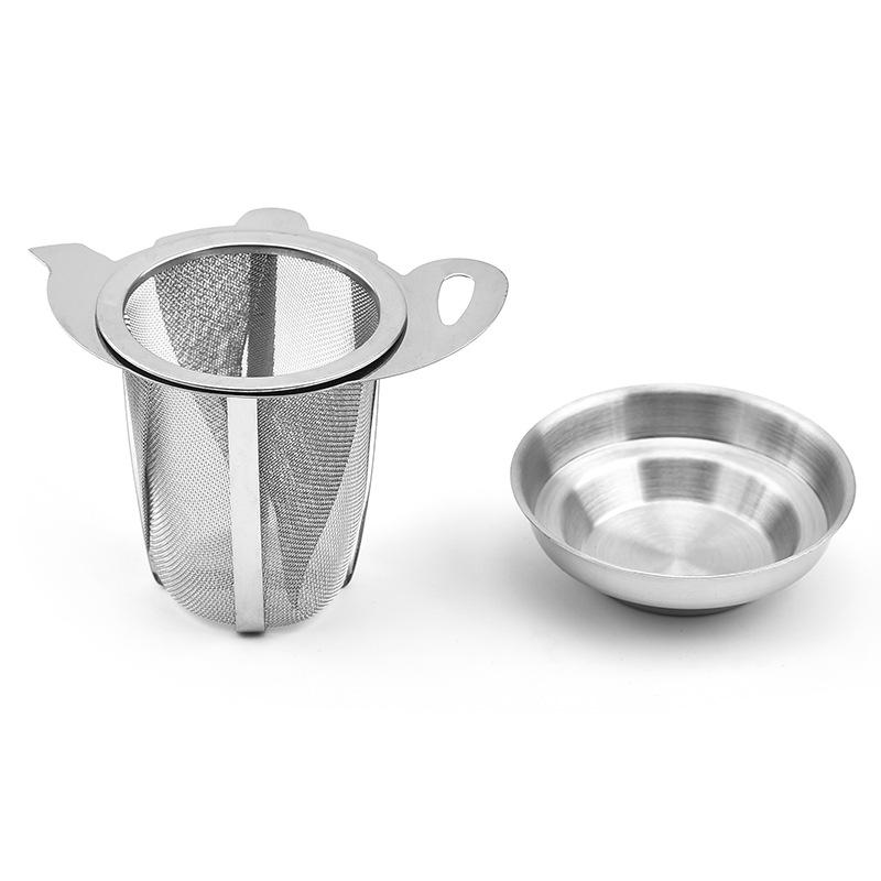 

304 Stainless Steel Tea Infuser Set: Includes Strainer, Tray, and Teaspoon.