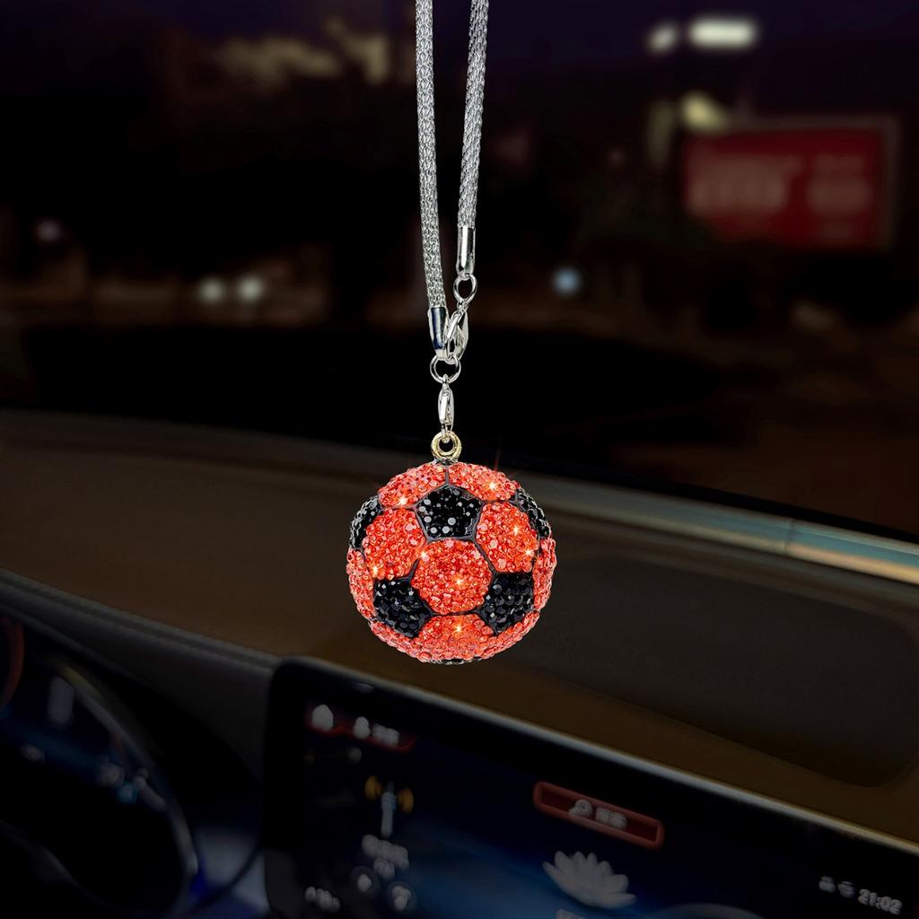 1x Bling Rhinestone Football Car Pendant, Crystal Soccer Rearview Mirror Hanging Ornament,6 Colors