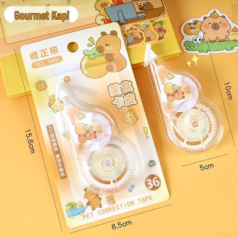Creative Cartoon Capybara Correction Tape for Students, 6m Large Capacity, PET Transparent Film, Cute Design.