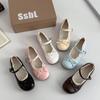 French polka dot lace Mary Jane shoes women's summer fashion cute round head leather shoes bow word with single shoes