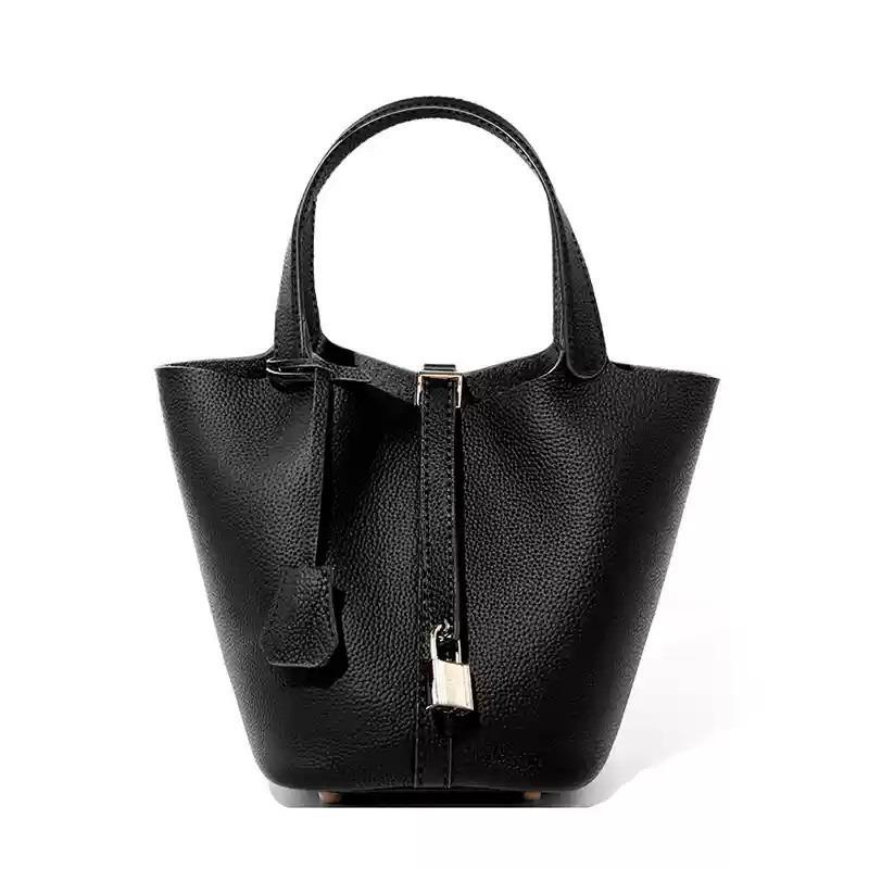 Leather vegetable basket women's bag bucket bag large-capacity handbag first layer cowhide leather women's bag