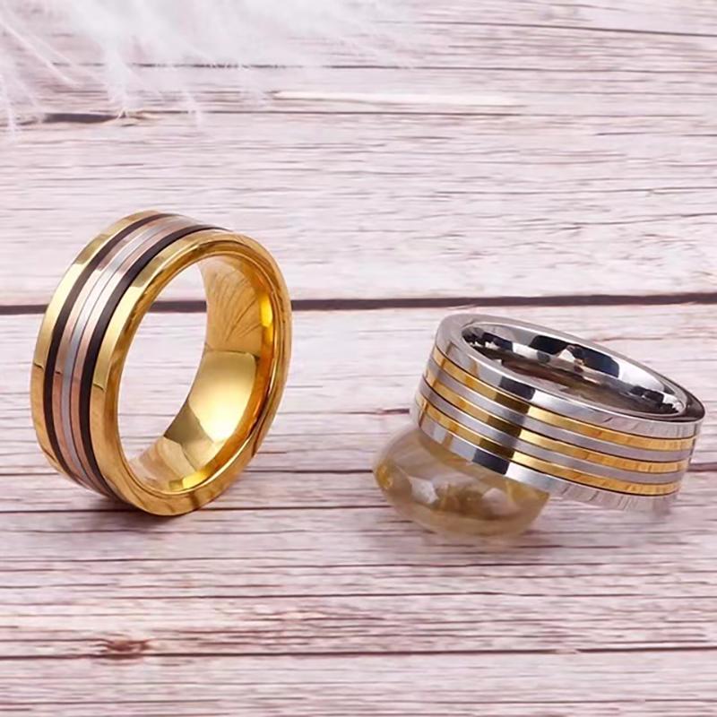8MM Wide Trendy Gold Color Stainless Steel Rings For Men Women Double Color Engagement Wedding Band Ring Jewelry