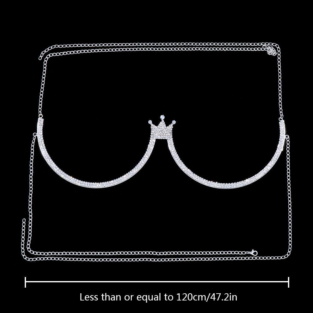 Bra Harness Crystal Chest Bracket Chain Rave Queen Crown Charm Rhinestone Necklace Women Jewelry
