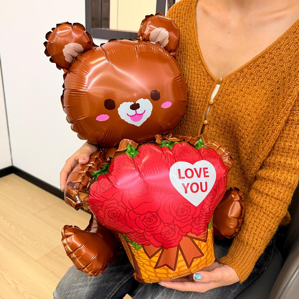 Extra Großer Stehender Bär Rosenballon Niedlicher Herzbär Aluminiumfolienballons für Romantischen Valentinstag Hochzeitsparty Dekoration