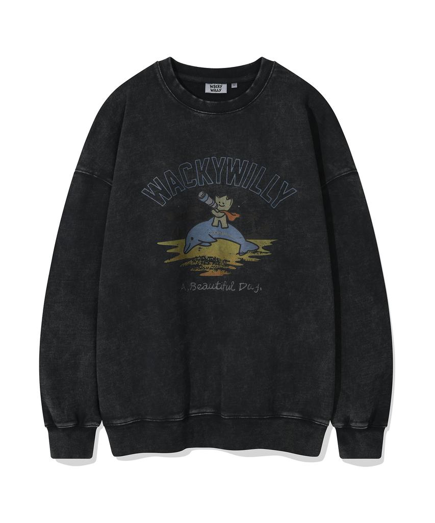 WACKY WILLY Kiki Washed Graphic Sweatshirt Charcoal