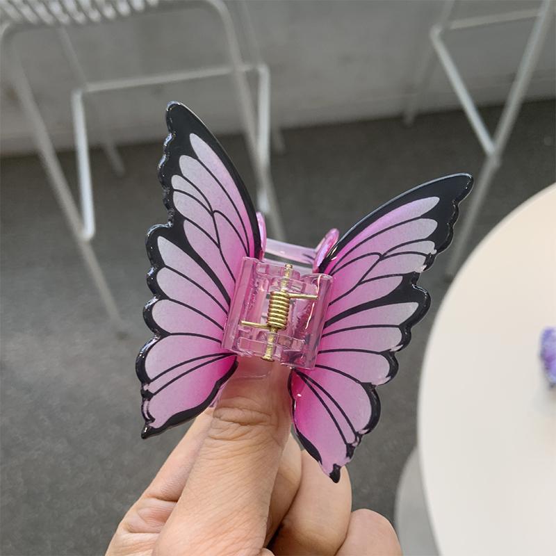 1pc Style Butterfly Acetate 3D Floral Shark Clip Women's Back Hairpin - Premium Shimmering Hair Accessory
