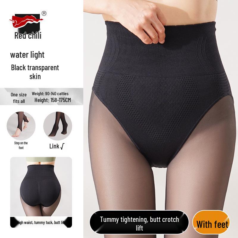 Red Pepper High Waist Black Sheer Leggings - Autumn/Winter Abdomen and Hip Shaping Bottoming Tights