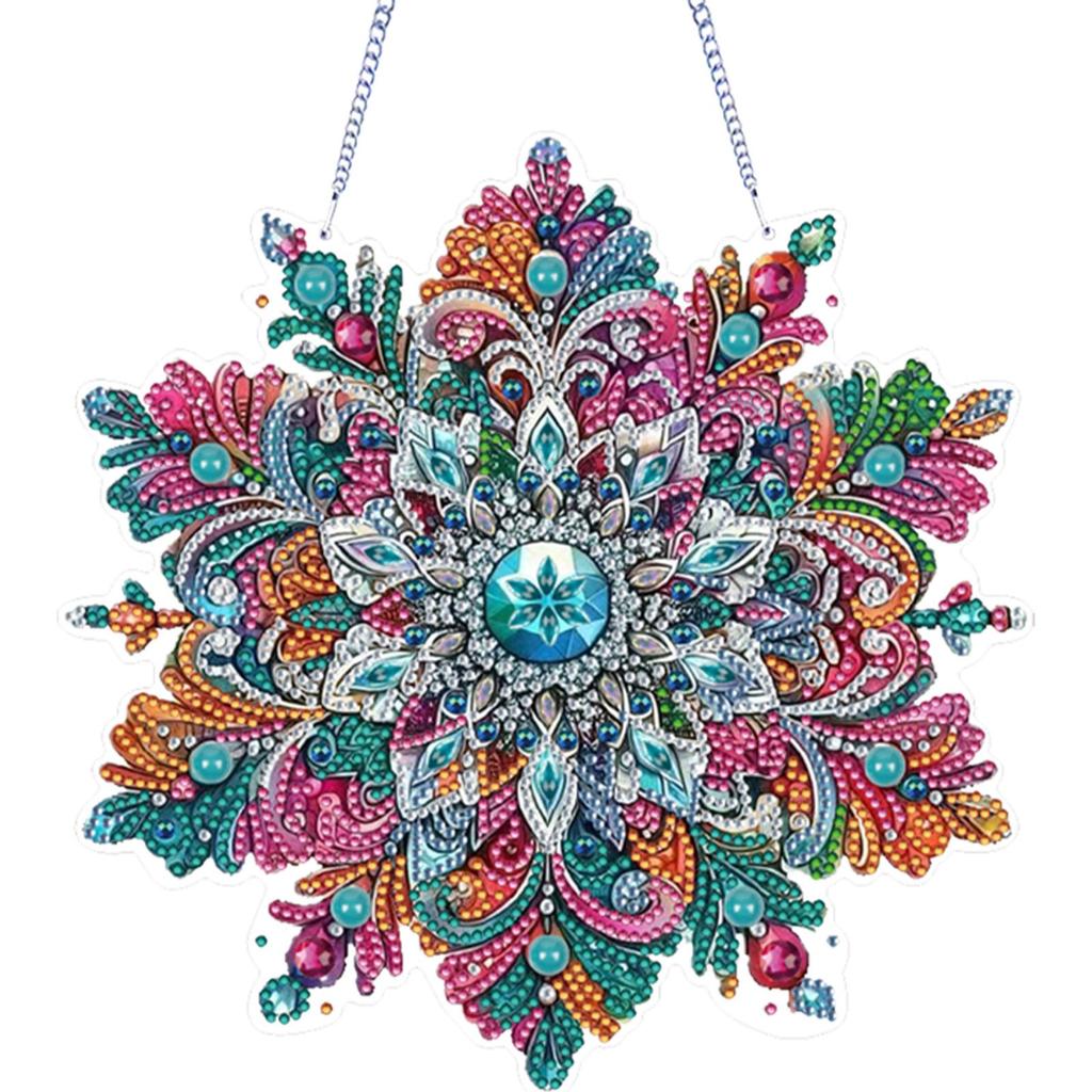 Snowflake Theme 2D/Flat DIY Hanging Diamond Art Kits Rhinestone Diamond Art Window Pendants Window Hanging Art for Home Decor