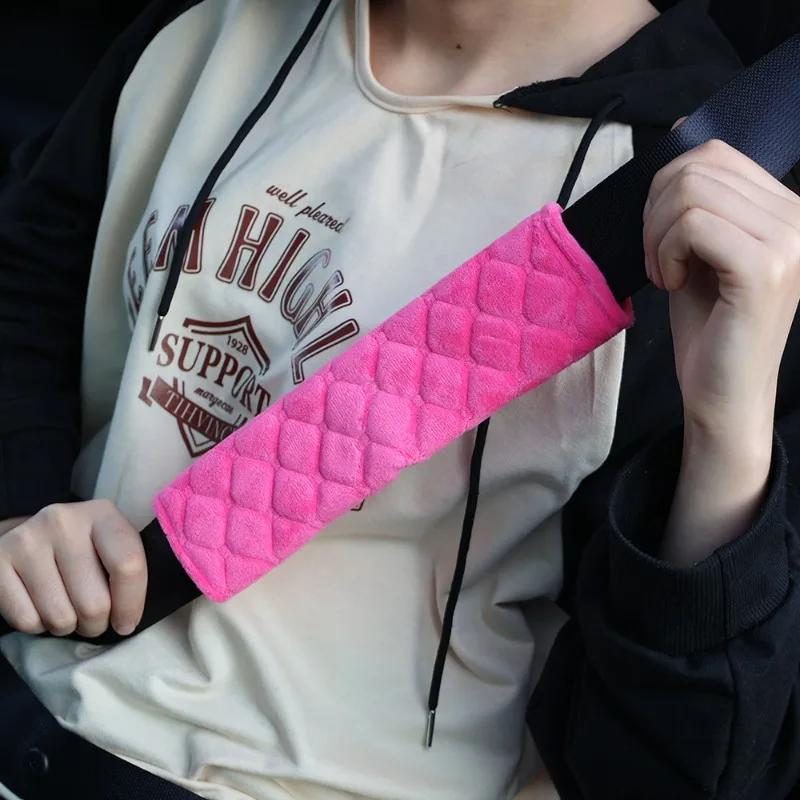 Car Safety Belt Shoulder Protector Cover Universal Magic Tape Short Plush Solid Printing Shoulder Pad Car Seat Belt Accessories
