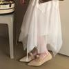 Satin Pointed Toe Mary Jane Bow Knitted Flats Shallow Comfortable Chunky Heel Women's Casual Shoes Elegant Design Ballet Shoes