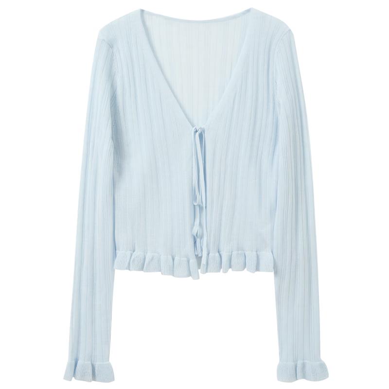 

Women s Tie-Front Ruffle Trim Knit Cardigan XL