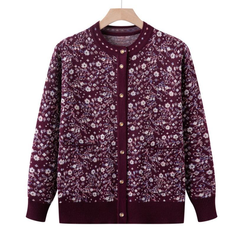 Mom fashion sweater jacket new grandma floral knitted cardigan medium women's high-end cardigan top