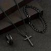 3-piece men's multi-functional jewelry set, cross pendant necklace + bracelet + ring set.