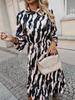 European and American Fashion Zebra Print Long Sleeve Dress with Bow Waist