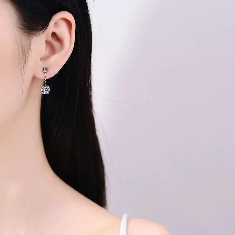 D color 2cttw Certified D Color Moissanite Drop Earrings for Women 925 Sterling Silver Wedding Jewelry with Certificate