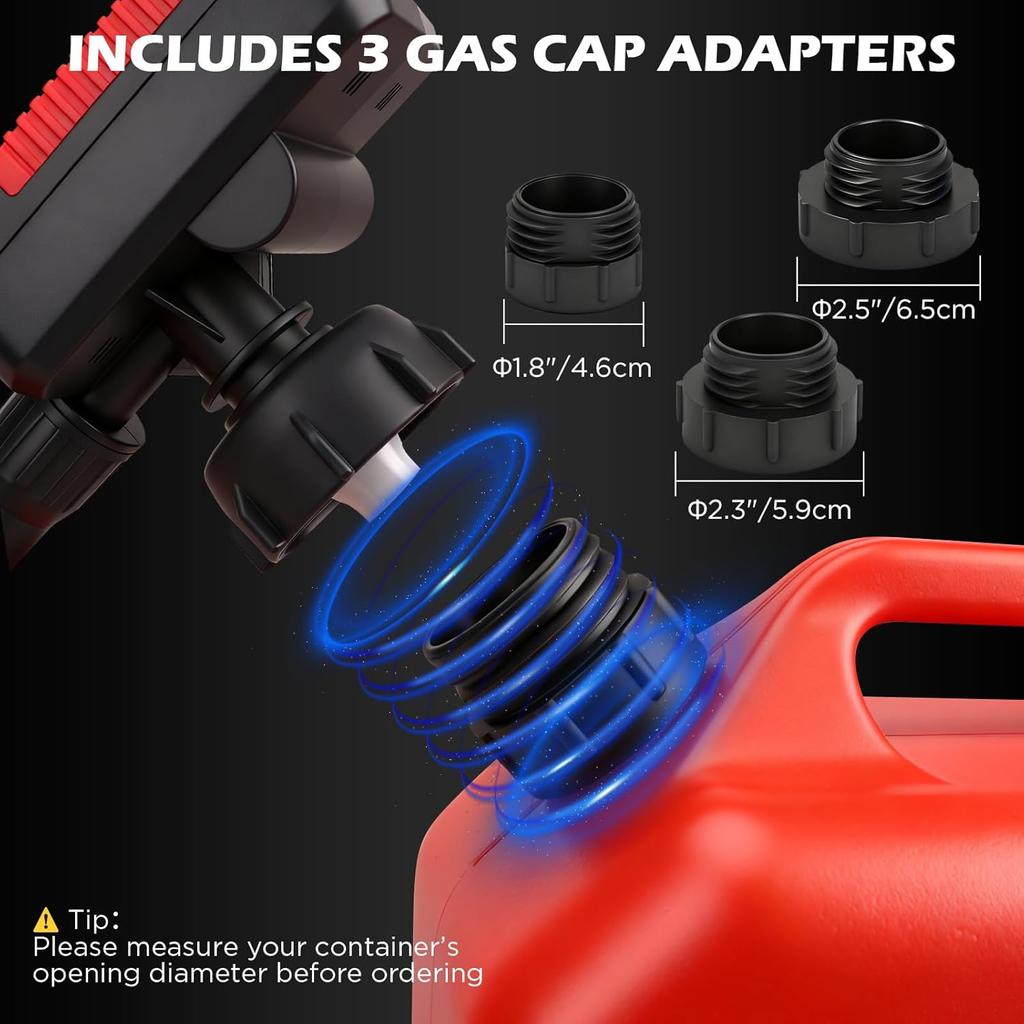 Automatic Fuel Transfer Pump With Auto-Stop Sensor(3.2 GPM), Battery Operated Gas Can Pump With 3 Can Adapters, Extra Long Hose, Portable Fuel Pump
