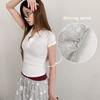 The Pink Slim FiT Side Shirring Henley Neck BuTTon ShorT Sleeve T shirT  3 Color