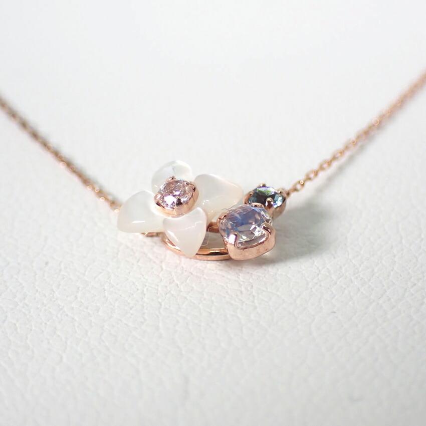 [Used] K10PG Diamond Flower Necklace/j12-14