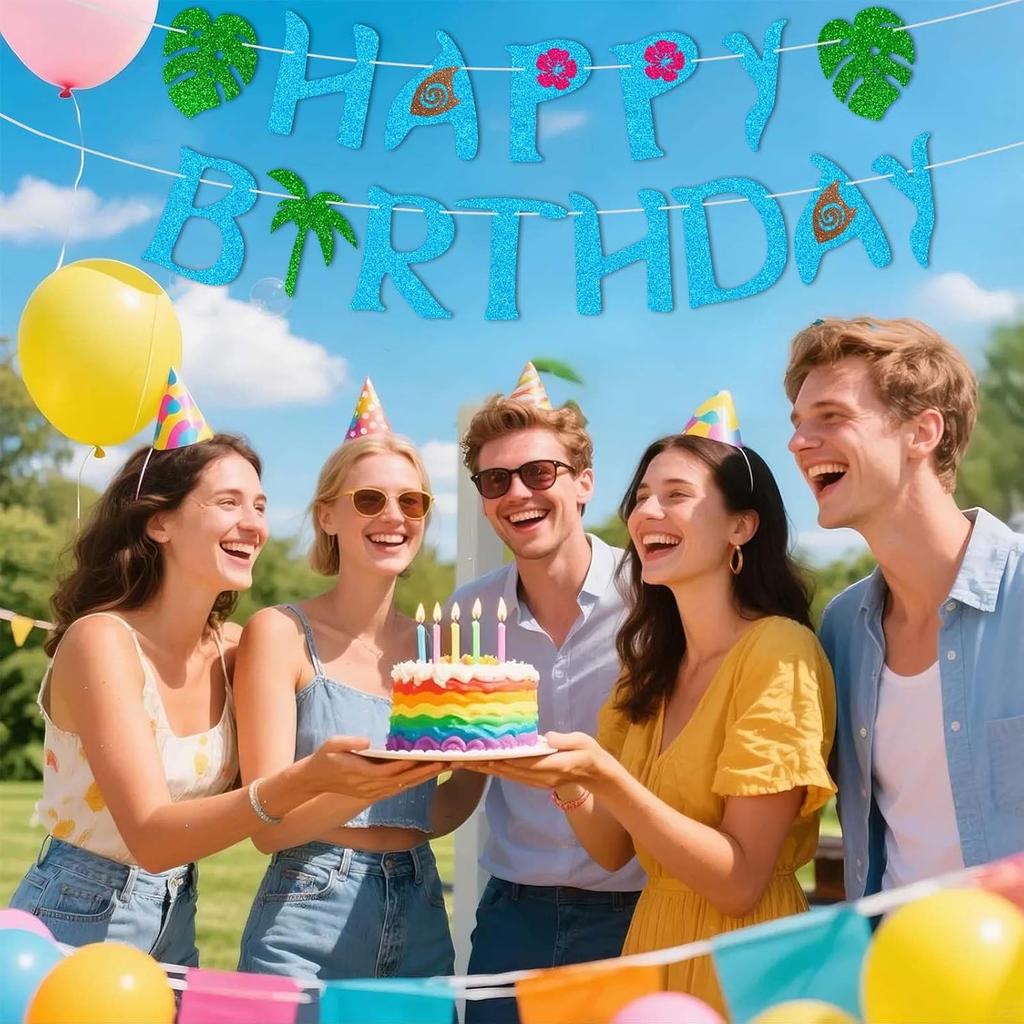 Happy Birthday Banner-Glitter Moana Birthday Decorations,Moana Party Decor for Moana Theme Decorations,Hawaiian Party Decorations Baby Shower Decor