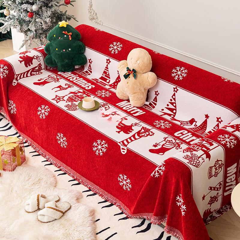 Nordic Christmas Chenille Blanket Living Room Sofa Towel Cover Cloth Four Seasons Universal Oversized One Piece Sofa Cushion Cover
