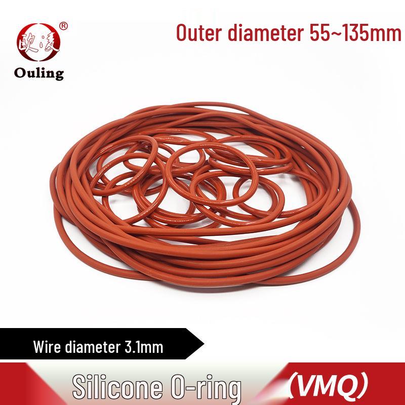 Red Silicone O-ring, Outer Diameter: 55-135mm, Thickness: 3.1mm 55*3.1mm (1pc)