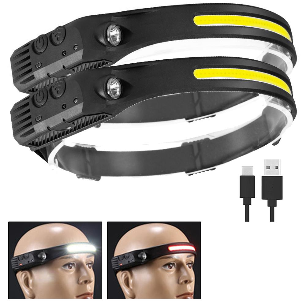 LED COB Induction Headlamp USB Rechargeable Light with Built in Battery Multiple Lighting Modes Lamp for Outdoor Camping Fishing