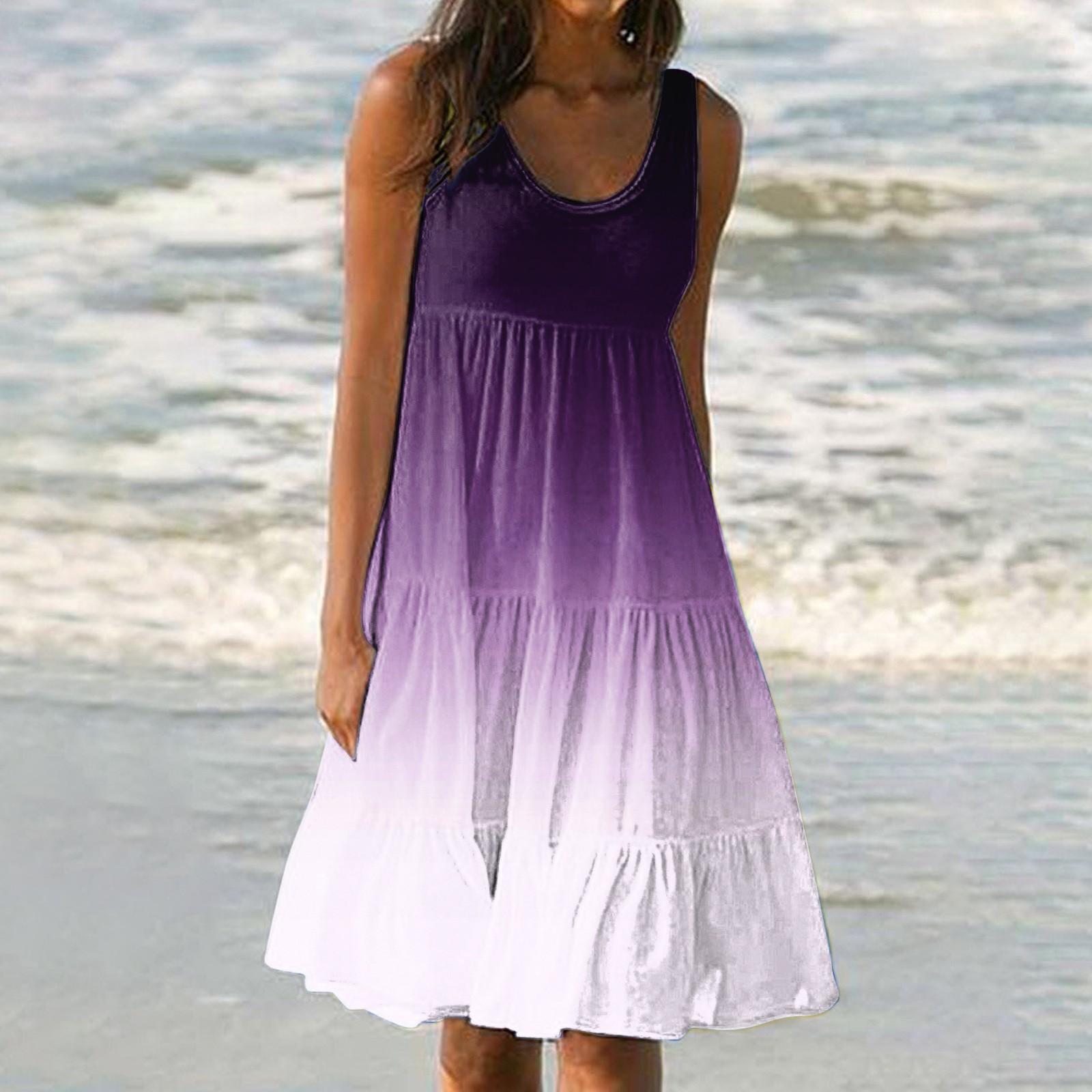 

Модный женский повседневный летний сарафан с принтом, свободная пляжная юбка с градиентом, мини-платье XXXXXL фиолетовый