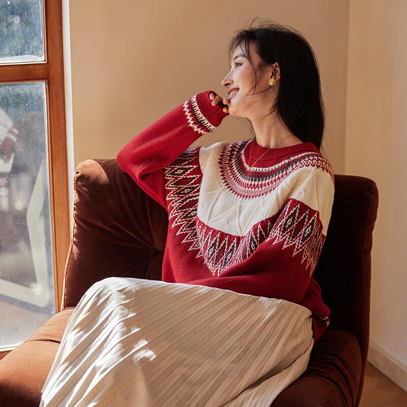 

VICTORIA&VERA Women s Christmas Red Diamond Knit Sweater XL