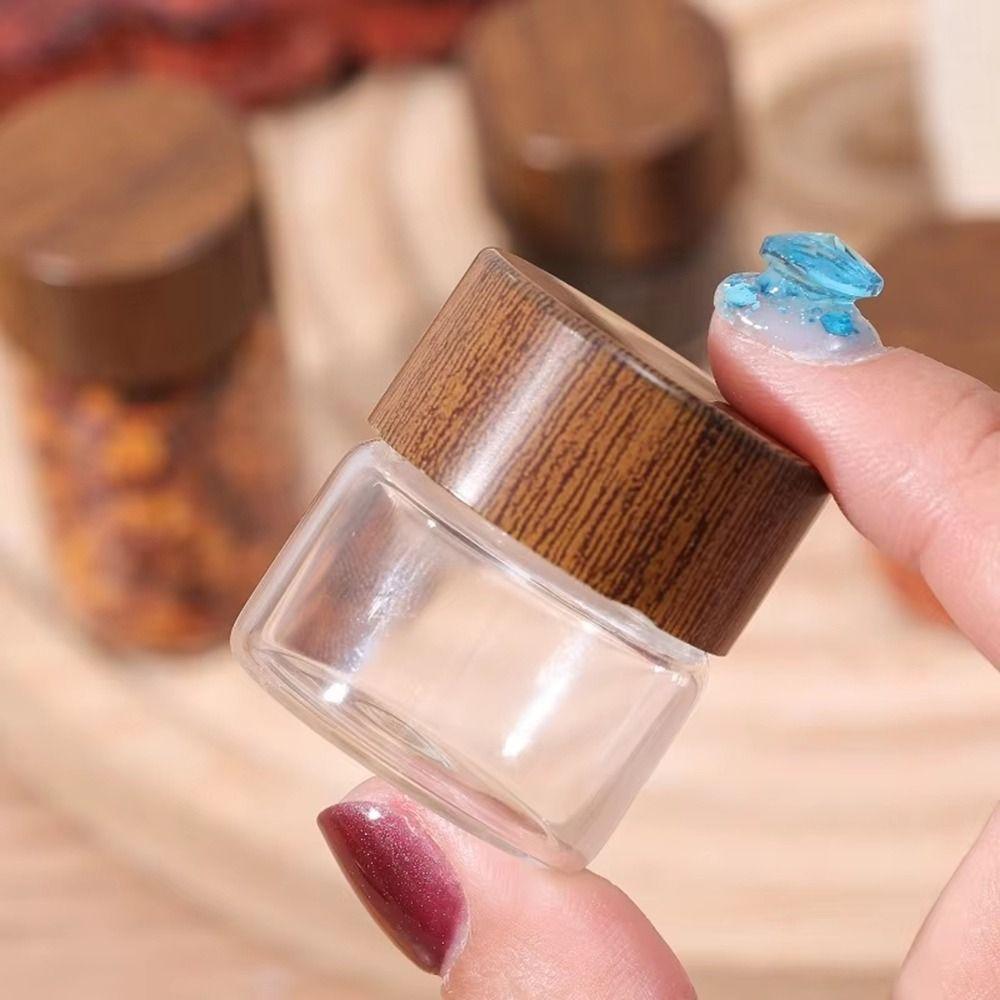 6PCS Transparent Wooden Lid Mini Glass Bottles Food Grade Small Spice Jars Mini Tea Bottle  Jewelry