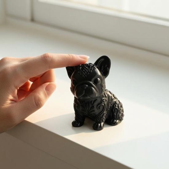 3D Printed French Bulldog Ornament, Black Glossy Dog Sculpture, Minimalist Cute Bulldog Figurine Desktop Decoration for Dog Lovers Gift