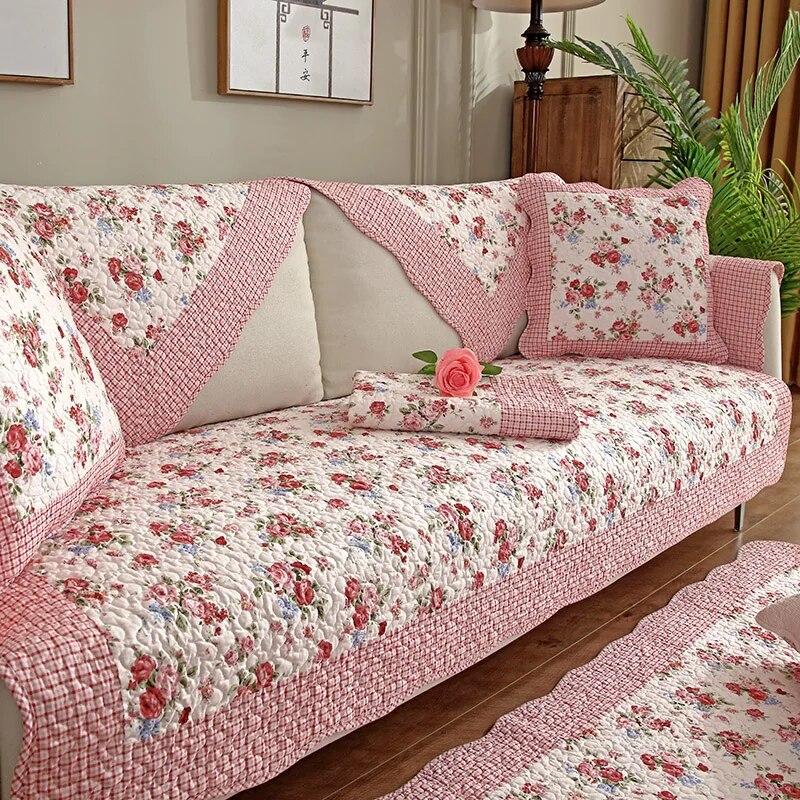 Tapete de sofá jacquard pastoral com bordas dobradas, confortável, antiderrapante, à prova de poeira, toalha de sofá, almofada de decoração versátil para sala de estar