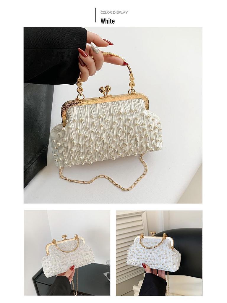 Dámská elegantní crossbody kabelka s kamínky na rameno, skořápka, jaro 2025