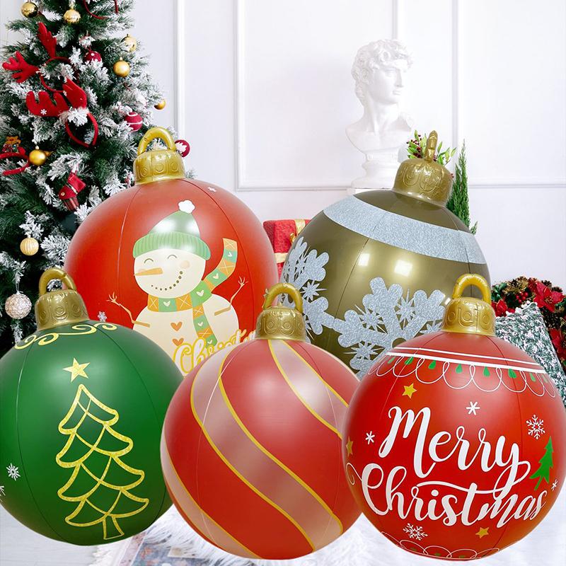60CM LED Işıklı Noel topu Dış Mekan Noel Şişirilebilir Süslemeli Top PVC'den Yapılmış Dev Işıksız Büyük Toplar Ağaç Süsleri