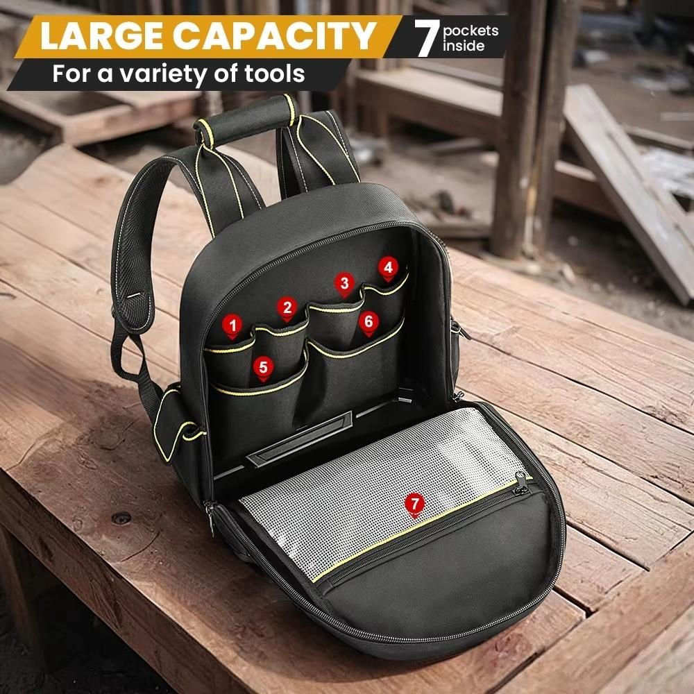 Large Capacity Tool Backpack Waterproof Wear-resistant Heavy Duty Tool Organizer Thickened with Hard Bottom Electrician Tool Bag