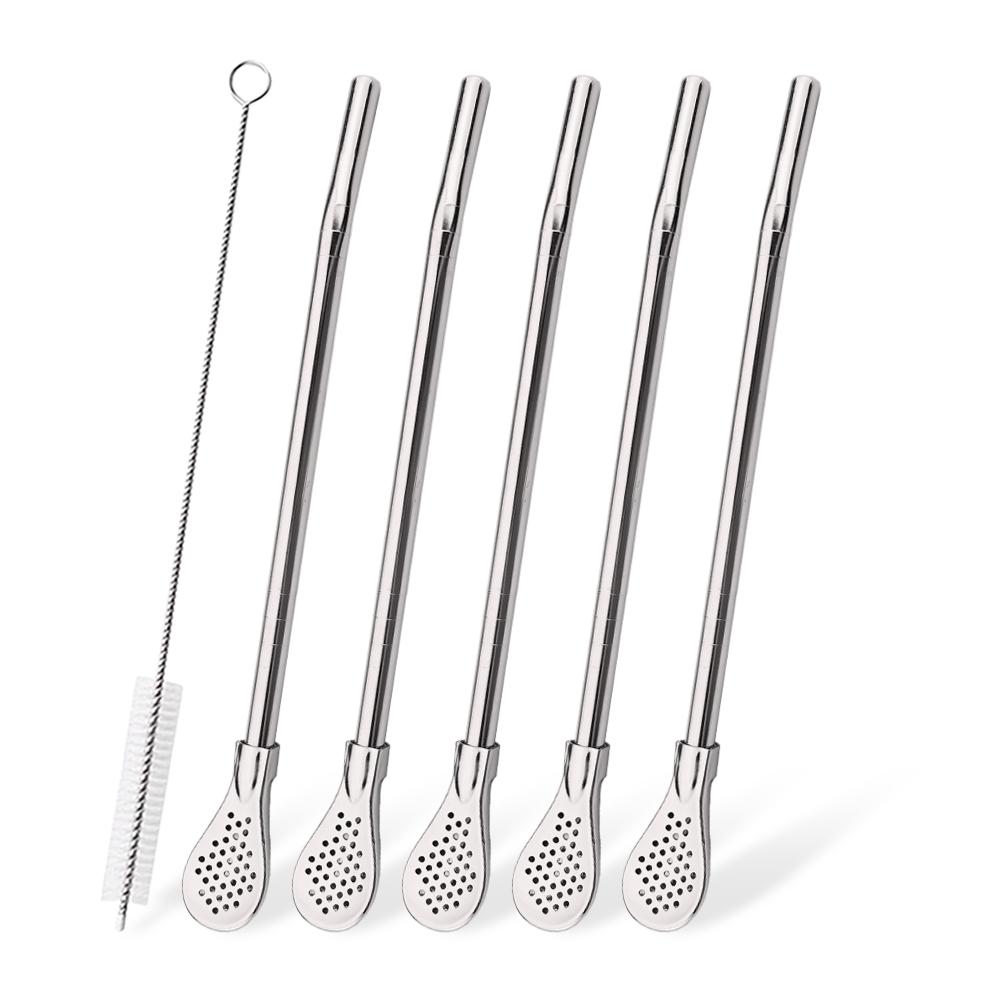 

6Pcs/Set Silver Stainless Steel Drinking Straws Washable Reusable Yerba Mate Spoon Filter Straw for Cocktail Bar Accessories серебряный