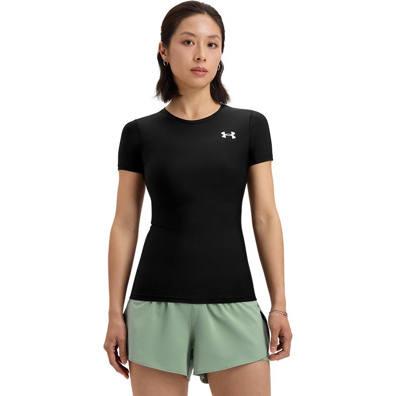 Under Armour HeatGear® OG Logo Print Crew Neck Slim Fit Short Sleeve T-Shirt Women Tops Black 1387562-001