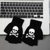 1 pair New Kids Halloween Skeleton Skull Half Finger Luminous Punk Gloves Winter Skull Fingerless Black Mitten