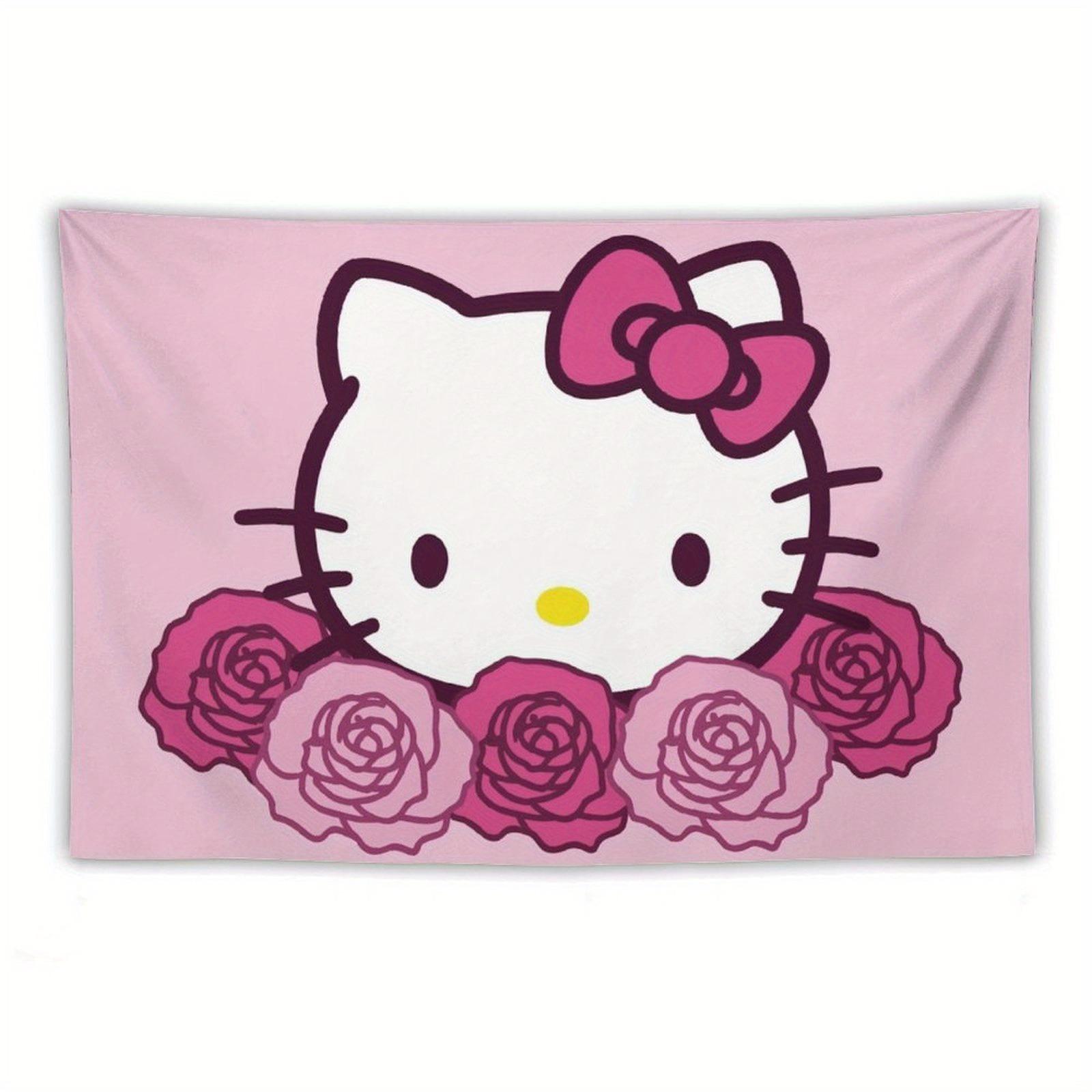 

Kitty Pink Rose Tapestry Cute Cartoon Wall Hanging for Bedroom Dorm Kids Room Kawaii Aesthetic Decor 74x94cm(29x37in)