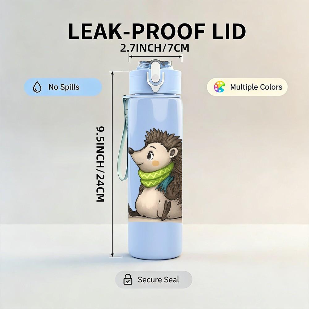 1PC Backpack Travel Hedgehog 750ml Color Plastic Sports Water Bottle Leakproof Flip Straw Lid Suitable for Sports Office Home Use