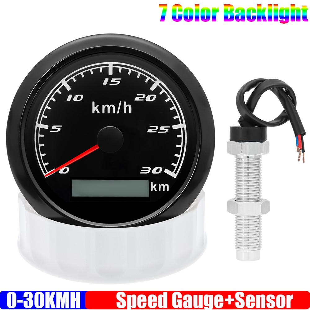 85mm Analog Pulse Speedometer Gauge with Holzer Sensor 7 Color Light Speed Meter Pulse Signal for Car Boat Marine 12V 24V