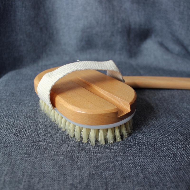Long-Handled Boar Bristle Bath Brush, Back Scrubber, Detachable Head, Medium Soft/Hard, for Body, Dry Brushing, and Massage.