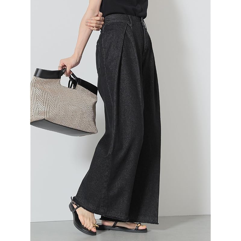 [Beams Heart] Hose Fransen Tuck weite Hose Damen CHARCOAL BLACK S