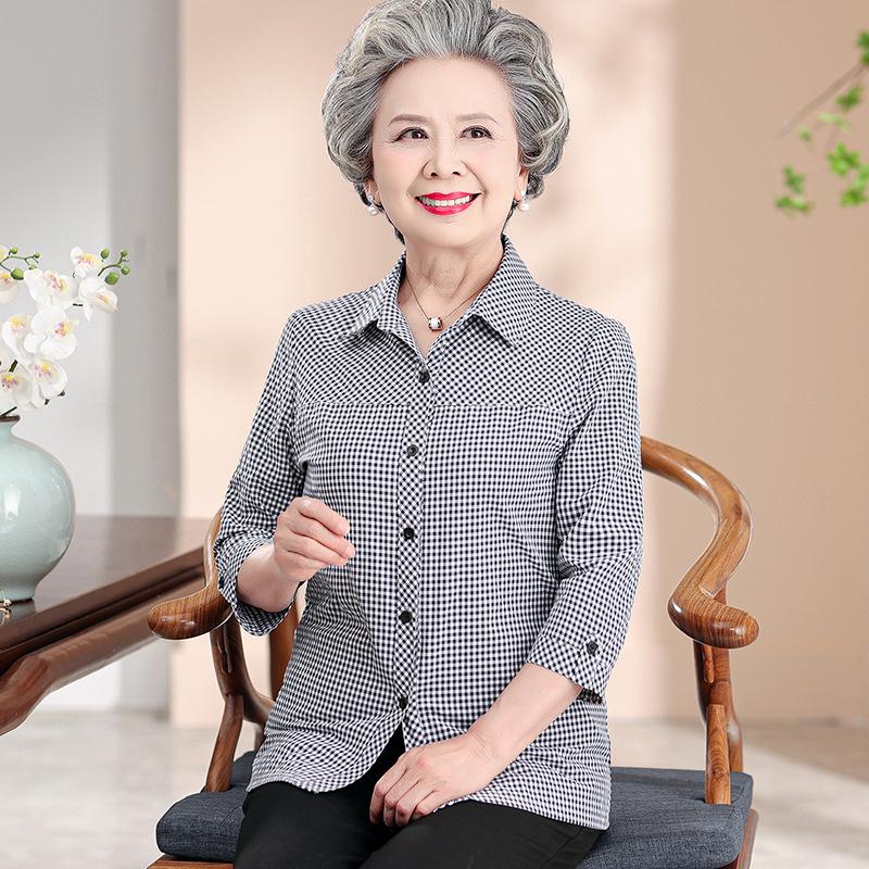 

Light Cotton Plaid Shirt for Middle-Aged Women - 3/4 Sleeve XL (100-110 jin)