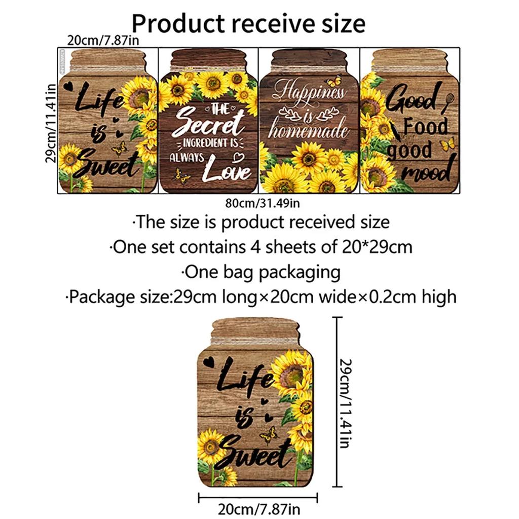New Style Sunflower English Wall Sticker, Home Self-adhesive Wall Sticker for Restaurant and Kitchen Background Walls