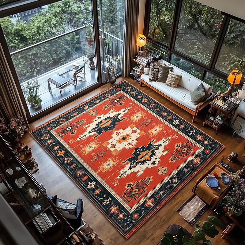 RAKKS Moroccan Red Area Rug with Non-Slip Backing, Ideal for Living Room, Dining Room, Bedroom - Vintage, Easy Clean, Durable,