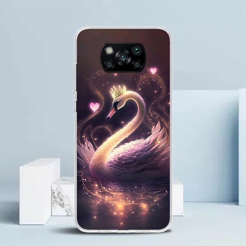 White Swan Grace Art Phone Case For Xiaomi Poco F7 Ultra X5 X6 X7 Pro M7 Redmi 15C 15 13C 13 12C 12 10C 10 10A 9 9C 9A 9T Cover