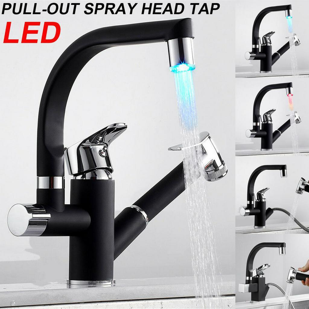 

Kitchen Chrome Black Chrome Pull Out Spray Sink Faucet 360 Rotation Spout Single Handle Mixer Tap Sink Faucet NEW Square